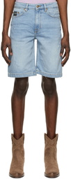 Versace Jeans Couture Blue Denim Embroidered Logo Shorts