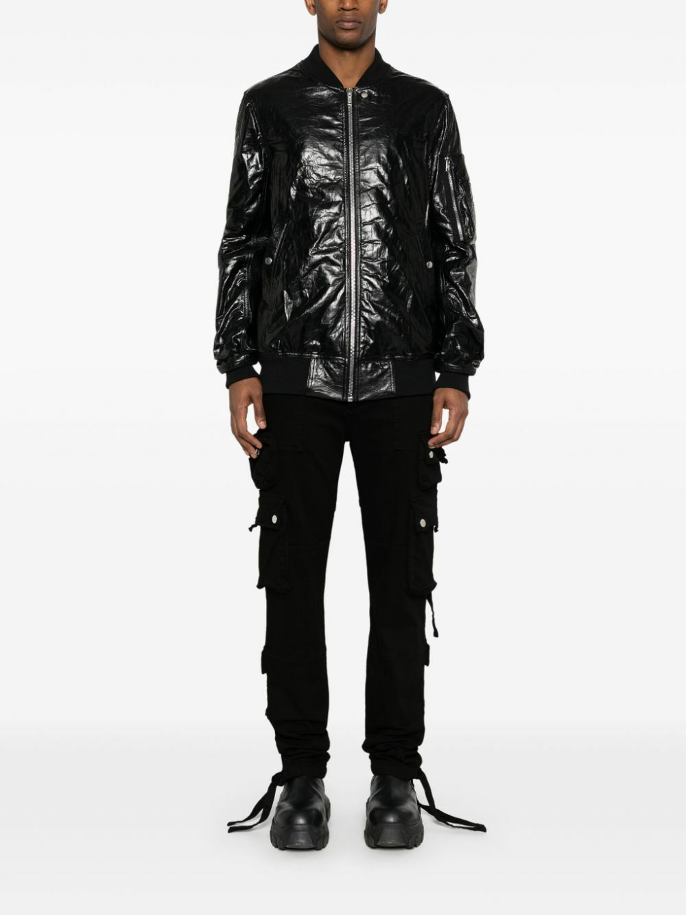 Rick Owens Black Leather Bomber Jacket Rick Owens