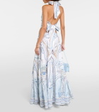 Camilla Embellished floral halterneck linen top