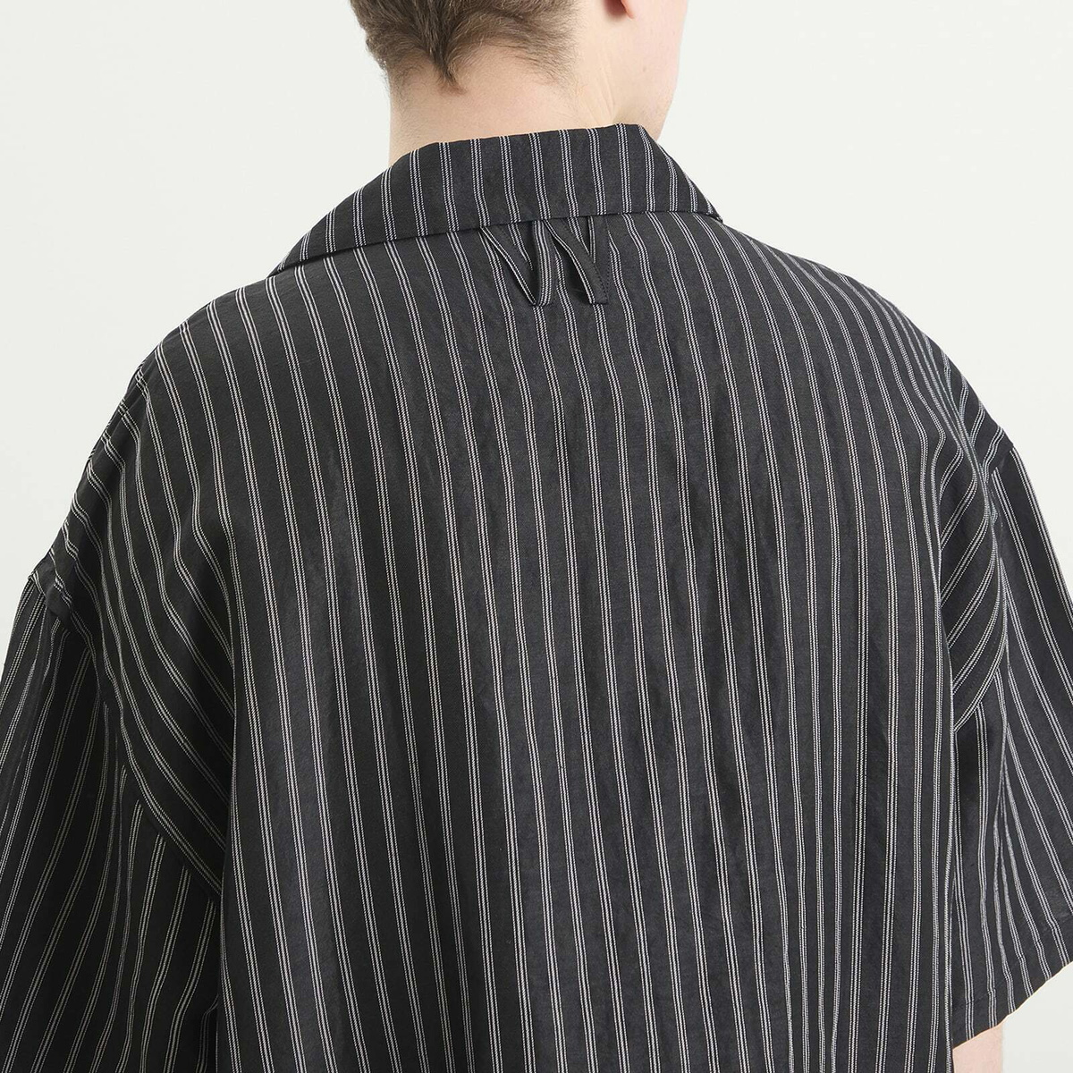 Willy Chavarria Men's Camp Collar Pinstripe Shirt in Black/White Stripe