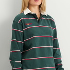 SUNDAYFRUITMARKET Women's Sun Stripe Collar T-Shirt in Green