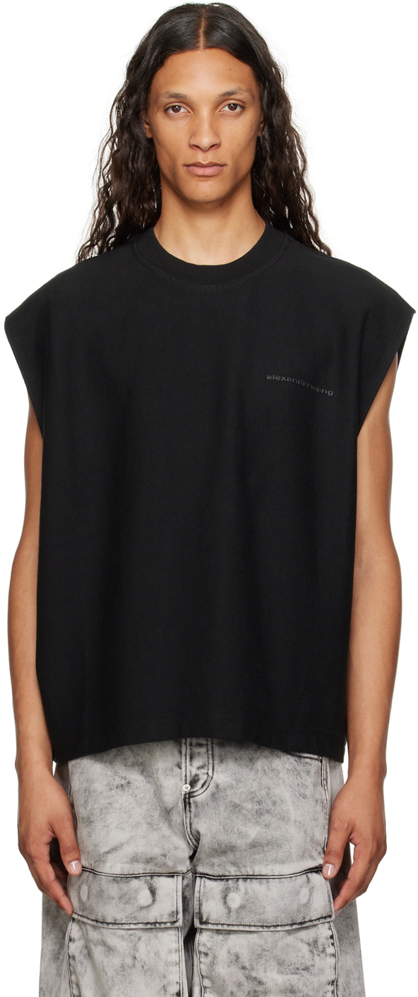 【ALEXANDER WANG】LOGO MUSCLE TANK TOP M Black Laser-Cut Logo Muscle Shirt in BLACK | alexanderwang®