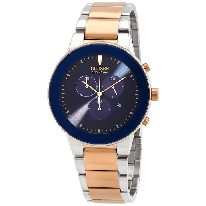 Photo: Citizen Chronograph GMT Eco-Drive Blue Dial Mens Watch AT2244-84L