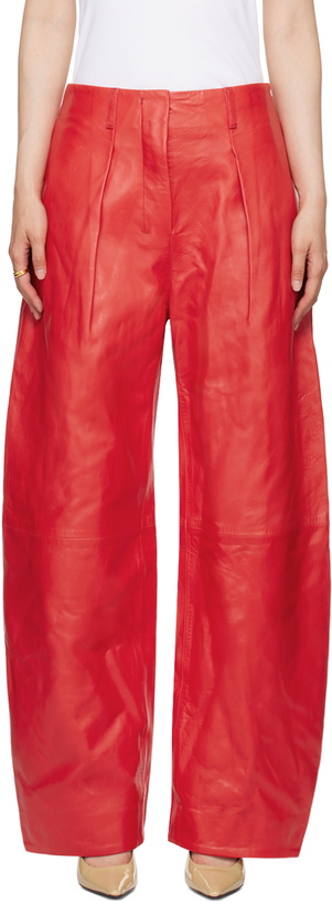 Photo: JACQUEMUS Red Les Sculptures 'Le pantalon Ovalo Cuir' Leather Pants