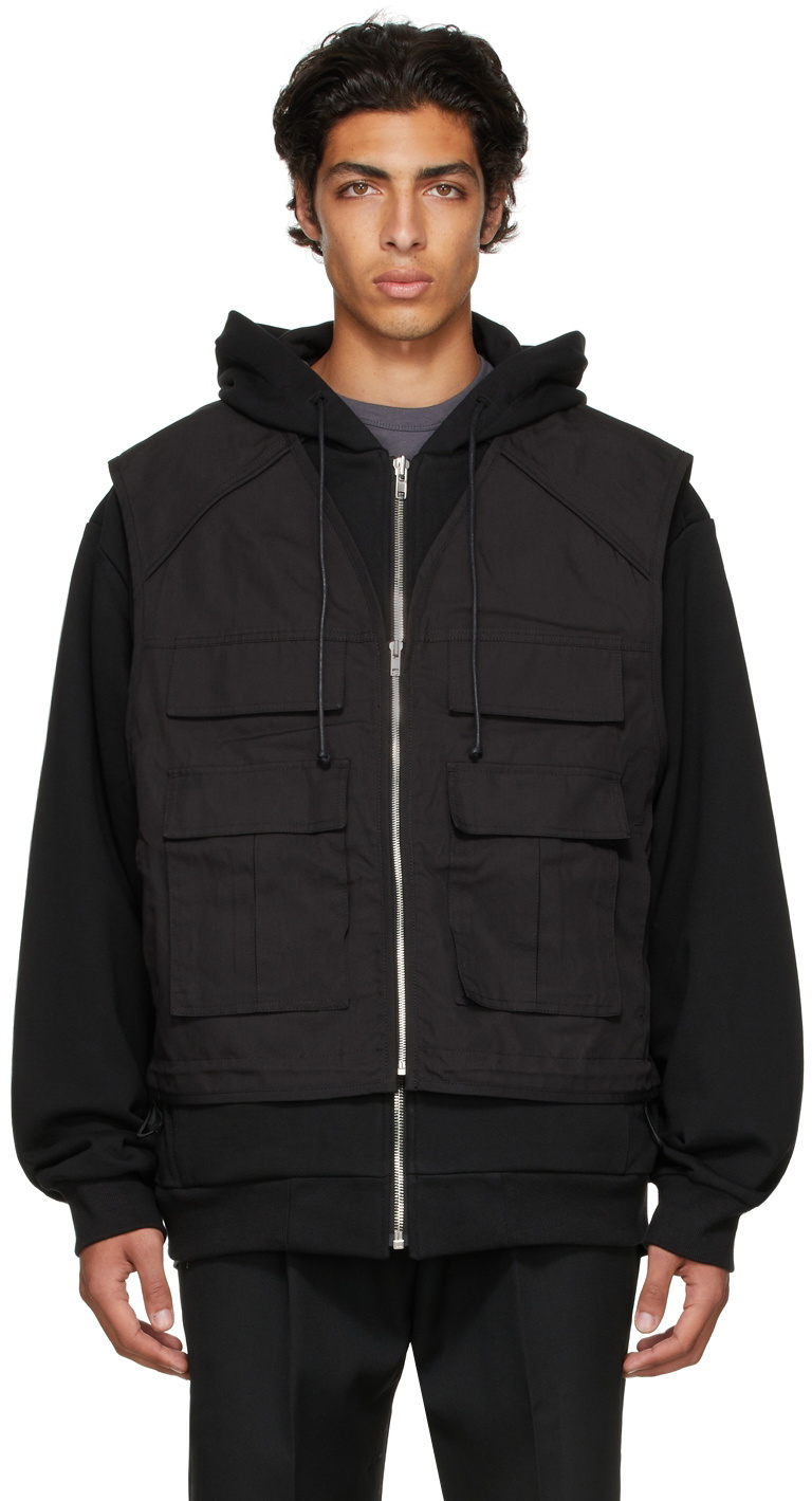 Juun.J Black Layered Vest Hoodie Juun.J