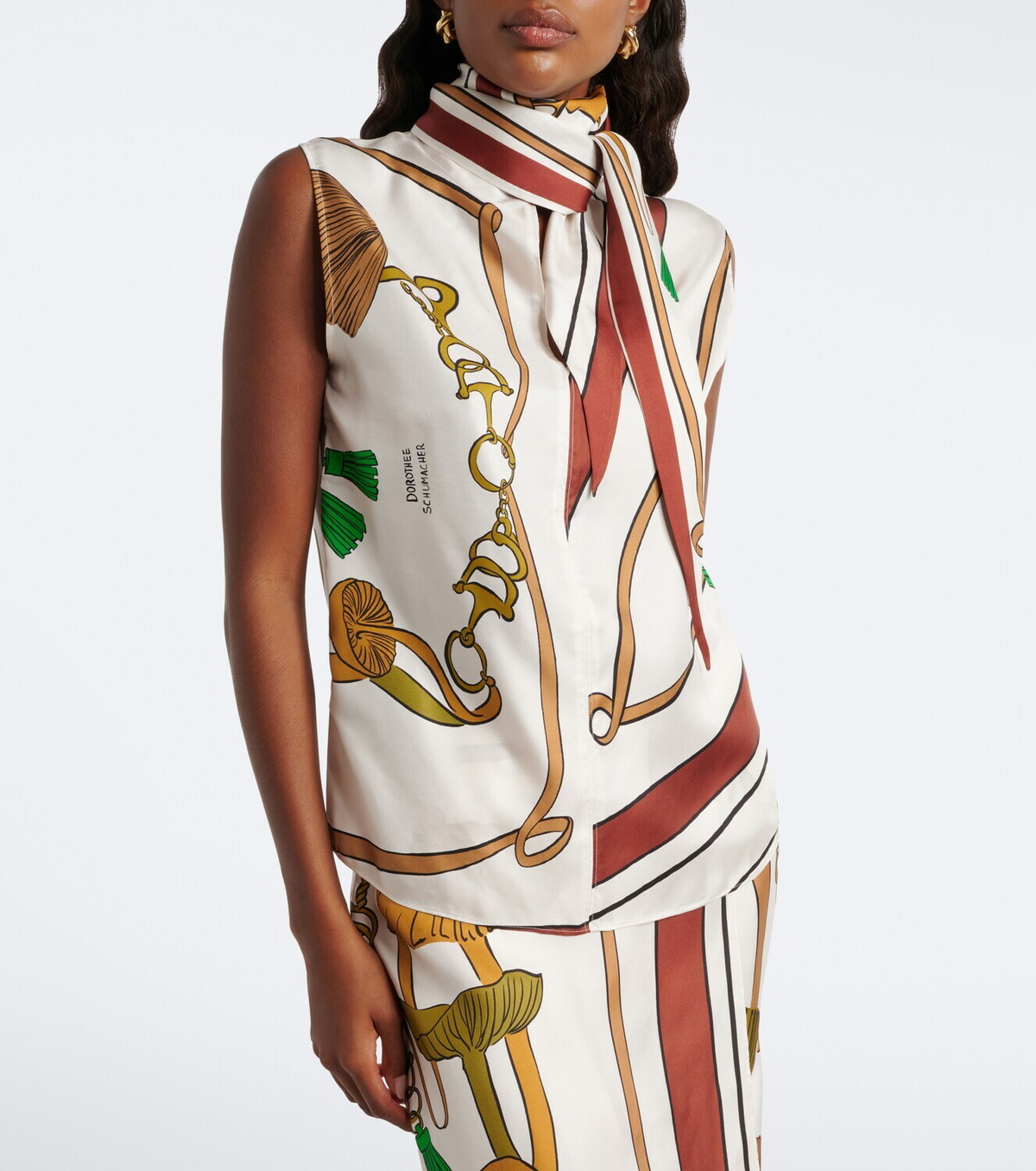 Dorothee Schumacher Cosmic Funghi printed tie-neck silk twill top