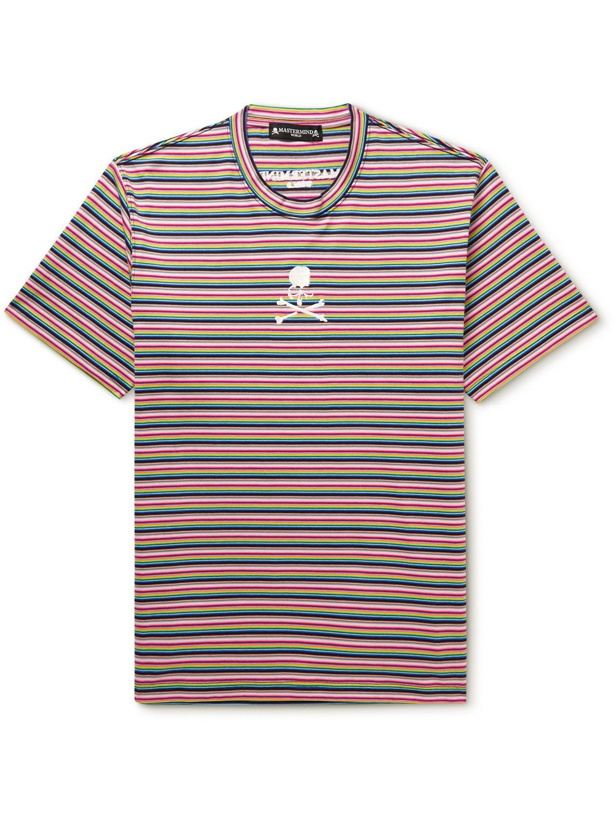 Photo: Mastermind World - Logo-Embroidered Striped Cotton T-Shirt - Pink