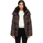 Yves Salomon Brown Waterproof Technical Lambswool Trim A-Line Down Jacket