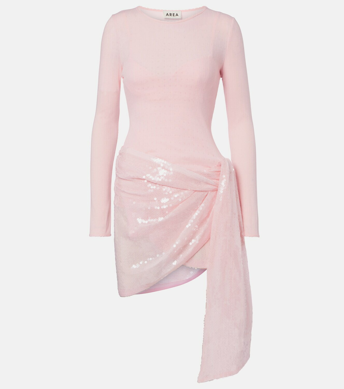 Area Pointelle sequined draped minidress