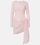 Area Pointelle sequined draped minidress
