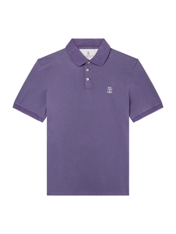 Photo: Brunello Cucinelli - Logo-Embroidered Cotton-Piqué Polo Shirt - Purple