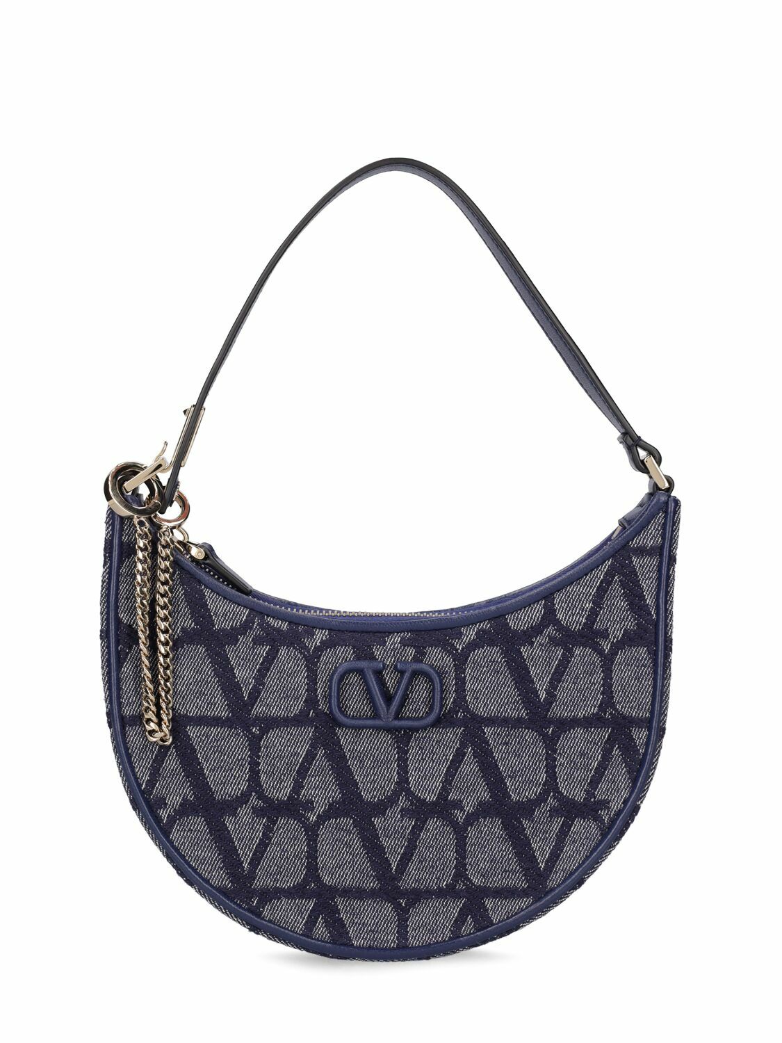 VALENTINO GARAVANI - Mini V Logo Signature Denim Hobo Bag
