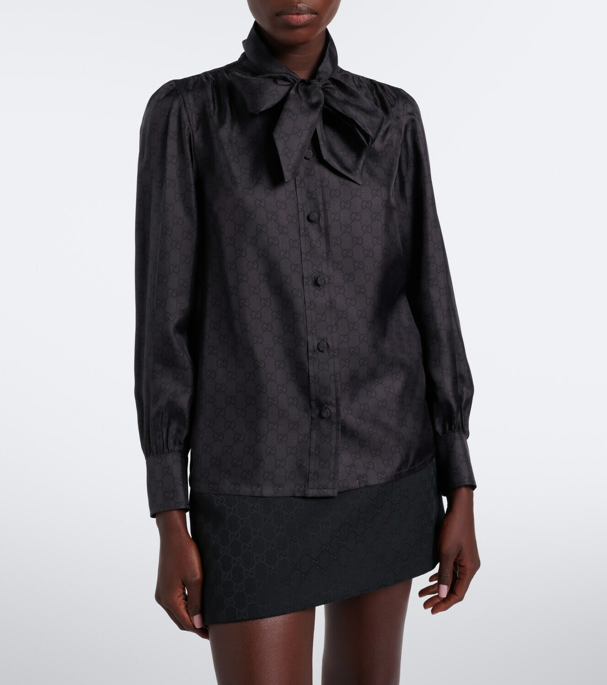 Gucci GG tie-neck silk twill blouse