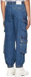 Feng Chen Wang Blue Washed Denim Cargo Pants