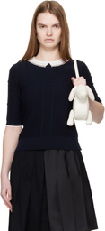 Thom Browne Navy Bobble Stitch Short Sleeve Sweater