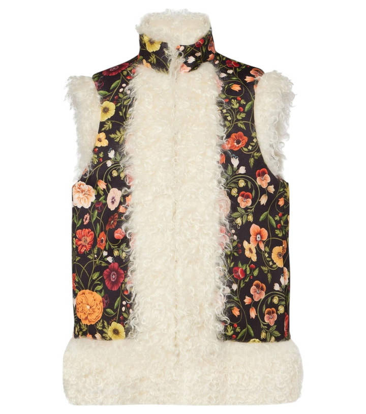 Photo: La DoubleJ Folk floral faux fur-trimmed vest