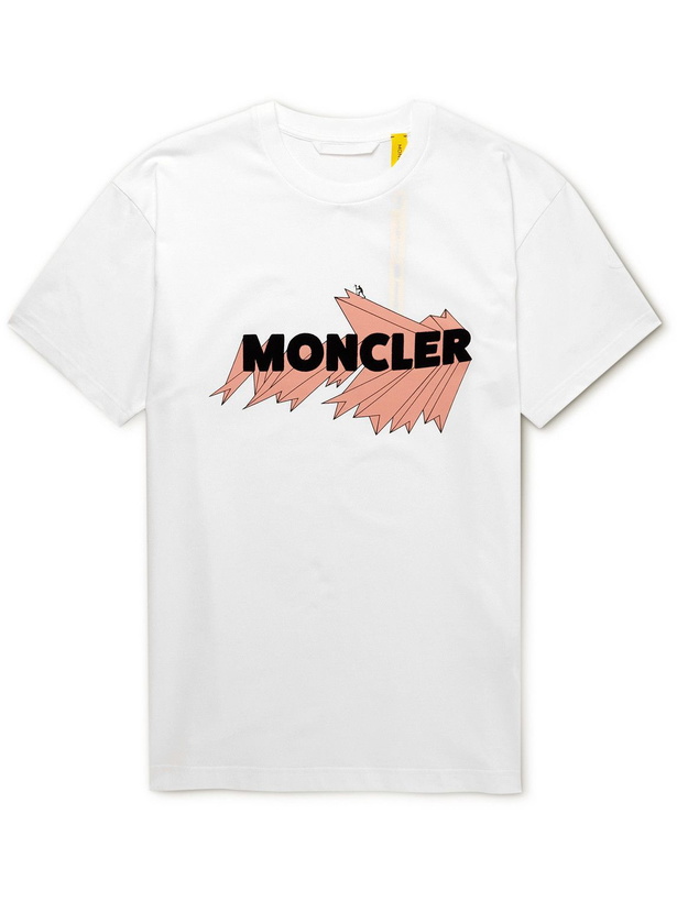 Photo: Moncler Genius - 2 Moncler 1952 Logo-Flocked Printed Cotton-Jersey T-Shirt - White