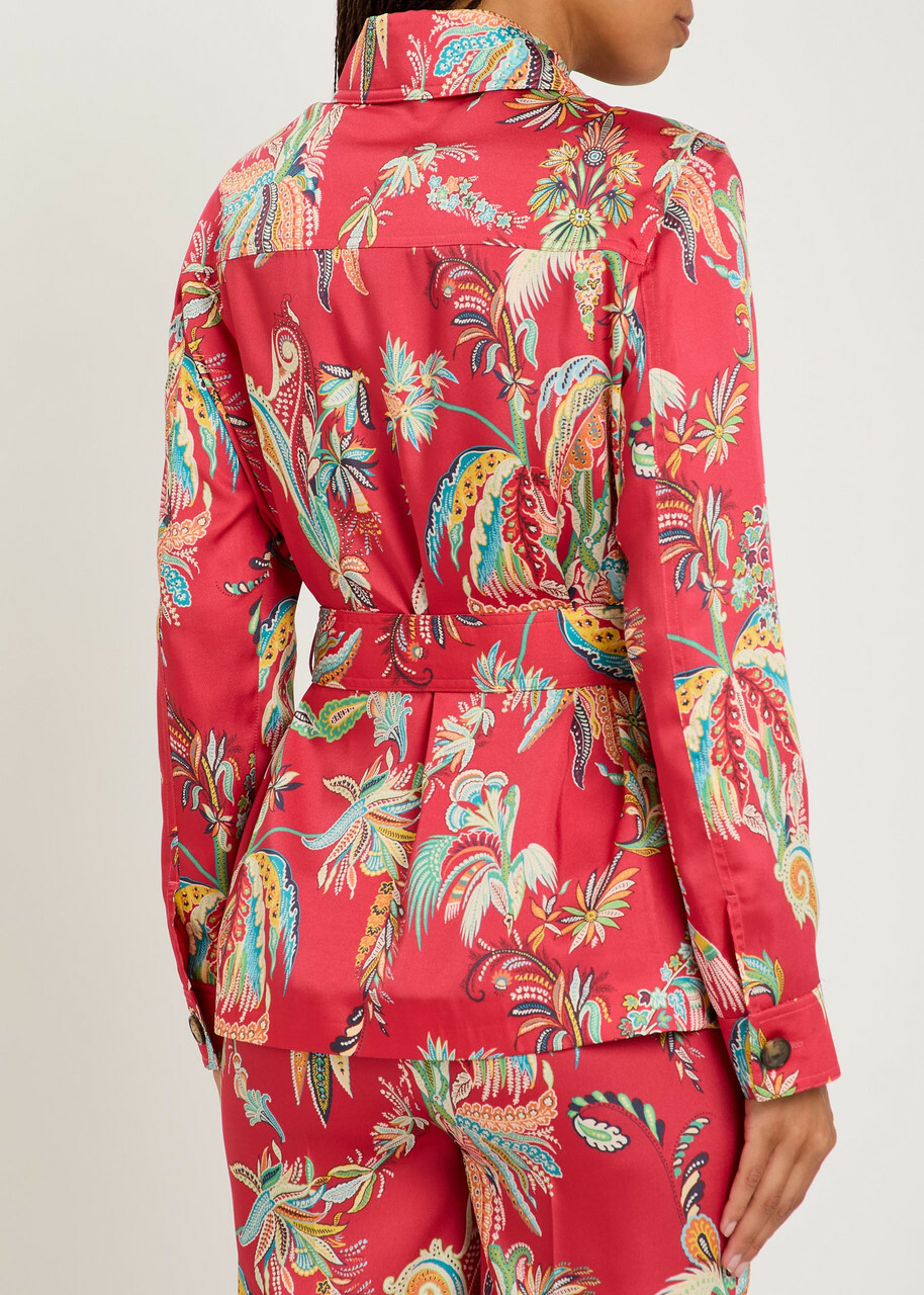 Etro Printed Belted Satin Jacket Multicoloured