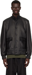 Golden Goose Black Embossed Stripes Leather Bomber Jacket