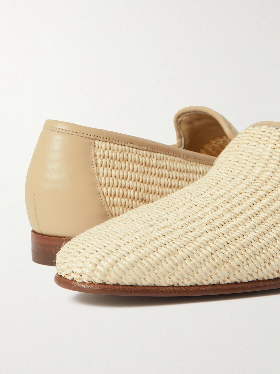 Manolo Blahnik - Mario Leather-Trimmed Raffia Loafers - Neutrals