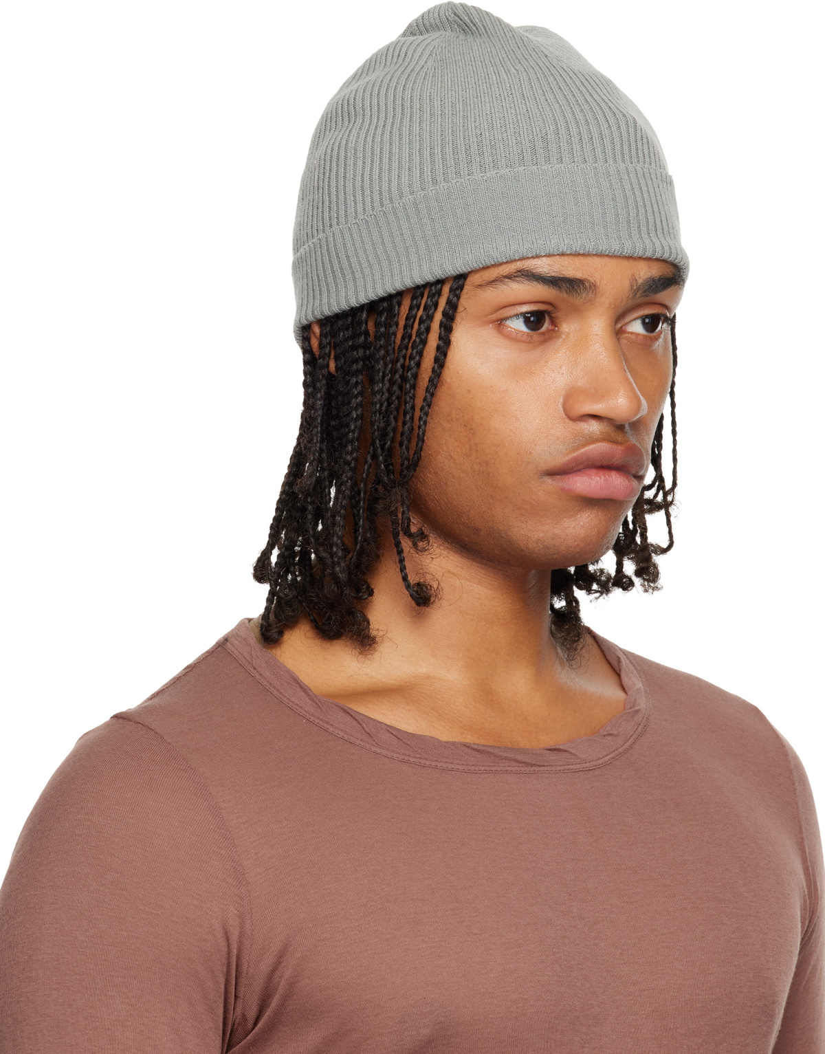 Rick Owens Gray Concordians Ribbed Beanie