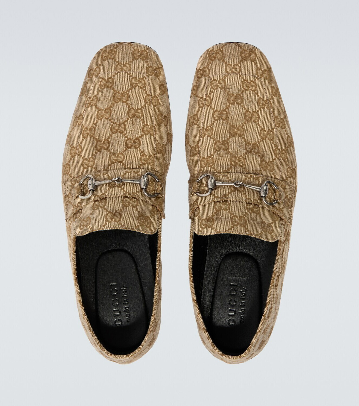Gucci Horsebit GG Canvas distressed loafers