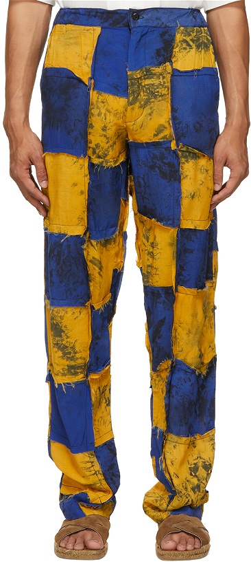 Photo: Bloke Yellow & Blue Chiffon Patchwork Trousers