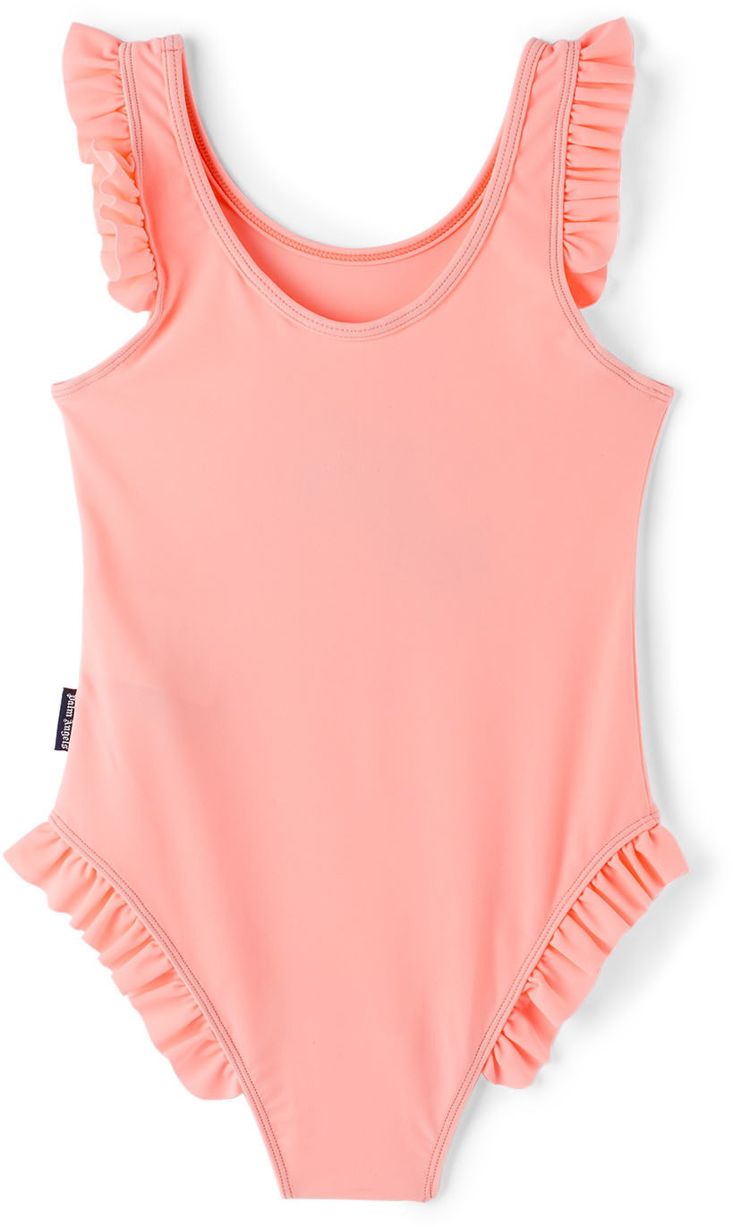 Palm Angels Kids Pink Palm Logo One-Piece Swimsuit Palm Angels