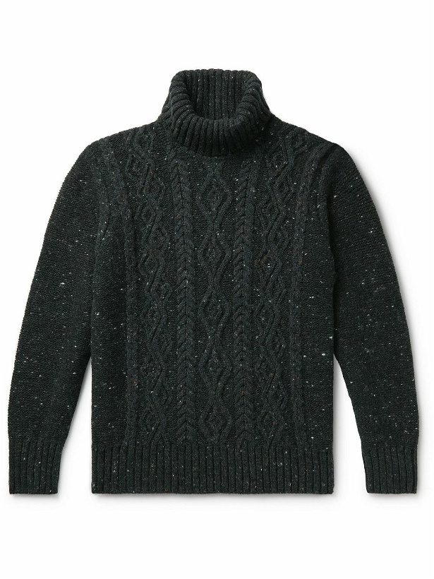 Photo: Inis Meáin - Cable-Knit Donegal Merino Wool and Cashmere-Blend Rollneck Sweater - Black