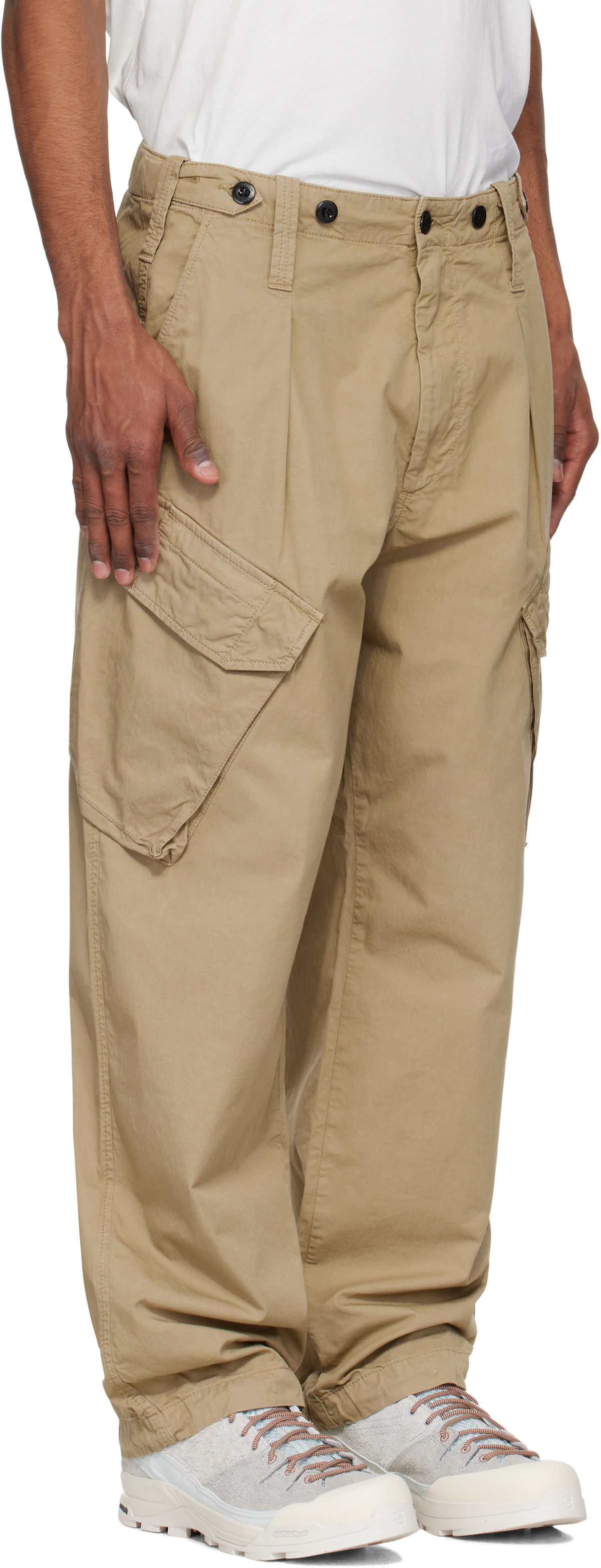 C.P. Company Beige Cotton Gabardine Loose Cargo Pants C.P. Company