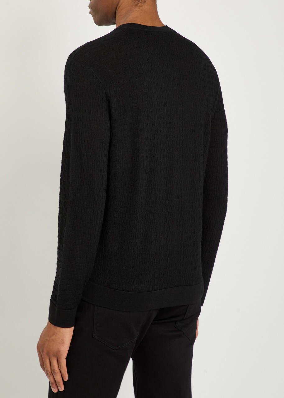 Emporio Armani Logo-weave Fine-knit Wool Jumper Black