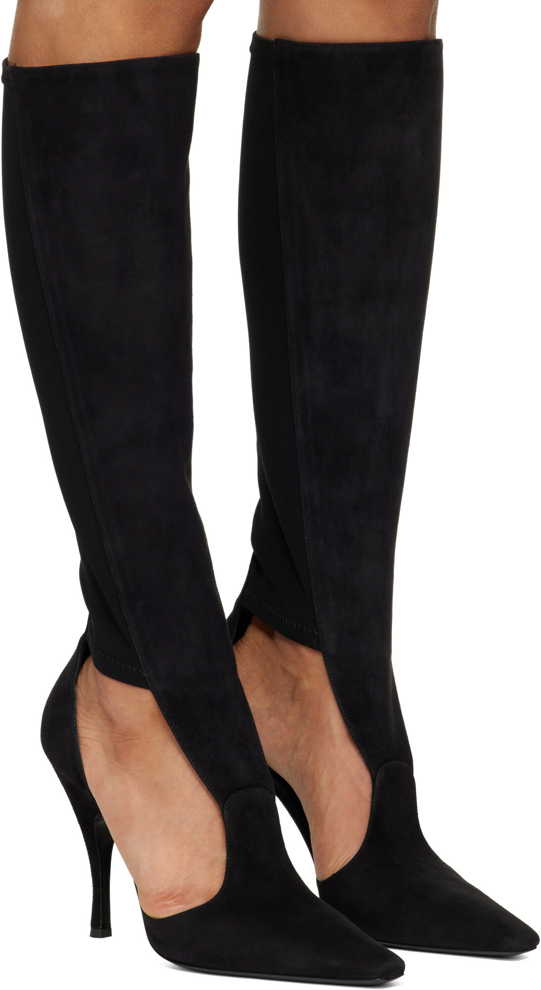ALAÏA Black Suede Cut Out Knee Boots