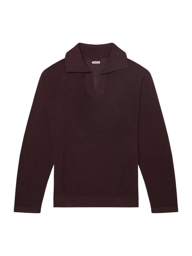 Photo: BODE - Knitted Cotton-Crepe Polo Shirt - Brown