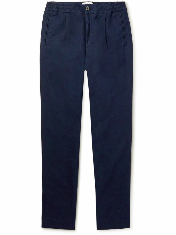 Photo: Mr P. - Straight-Leg Pleated Cotton and Linen-Blend Trousers - Blue