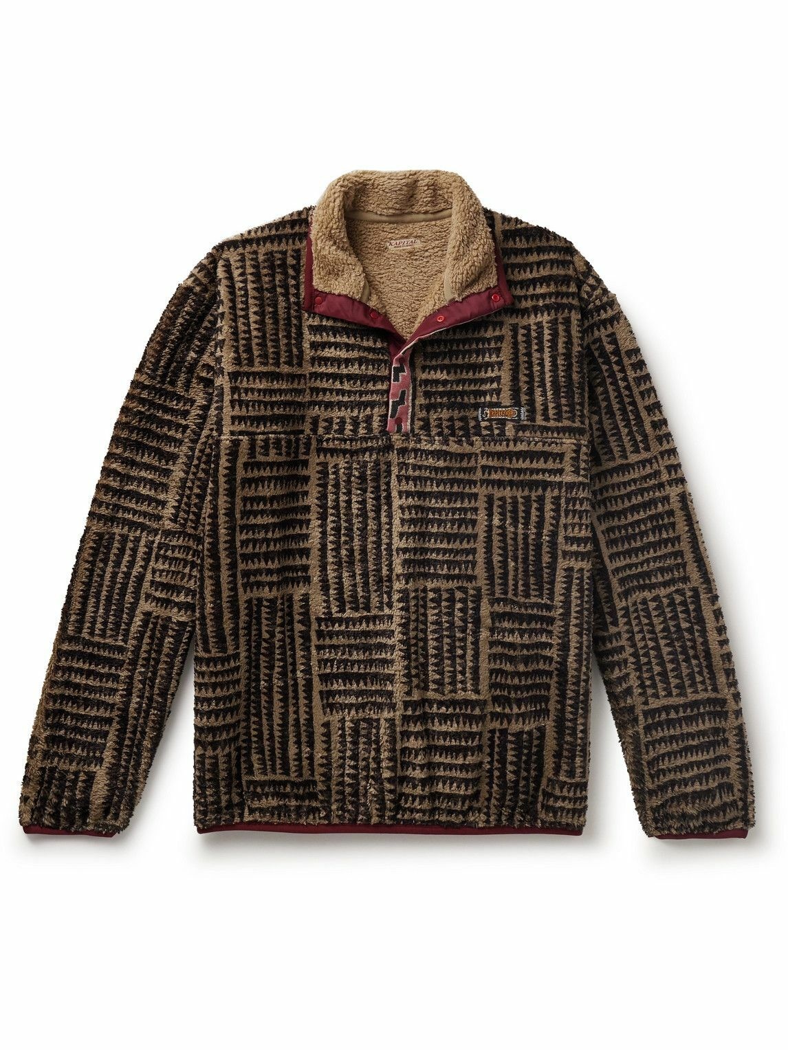 Photo: KAPITAL - Hacksaw Printed Fleece Half-Placket Sweatshirt - Brown
