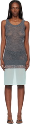 Coperni Gray & Green Multi-Layer Knit Slip Midi Dress
