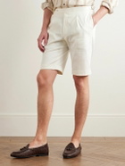 De Petrillo - Slim-Fit Straight-Leg Pleated Cotton-Blend Shorts - White