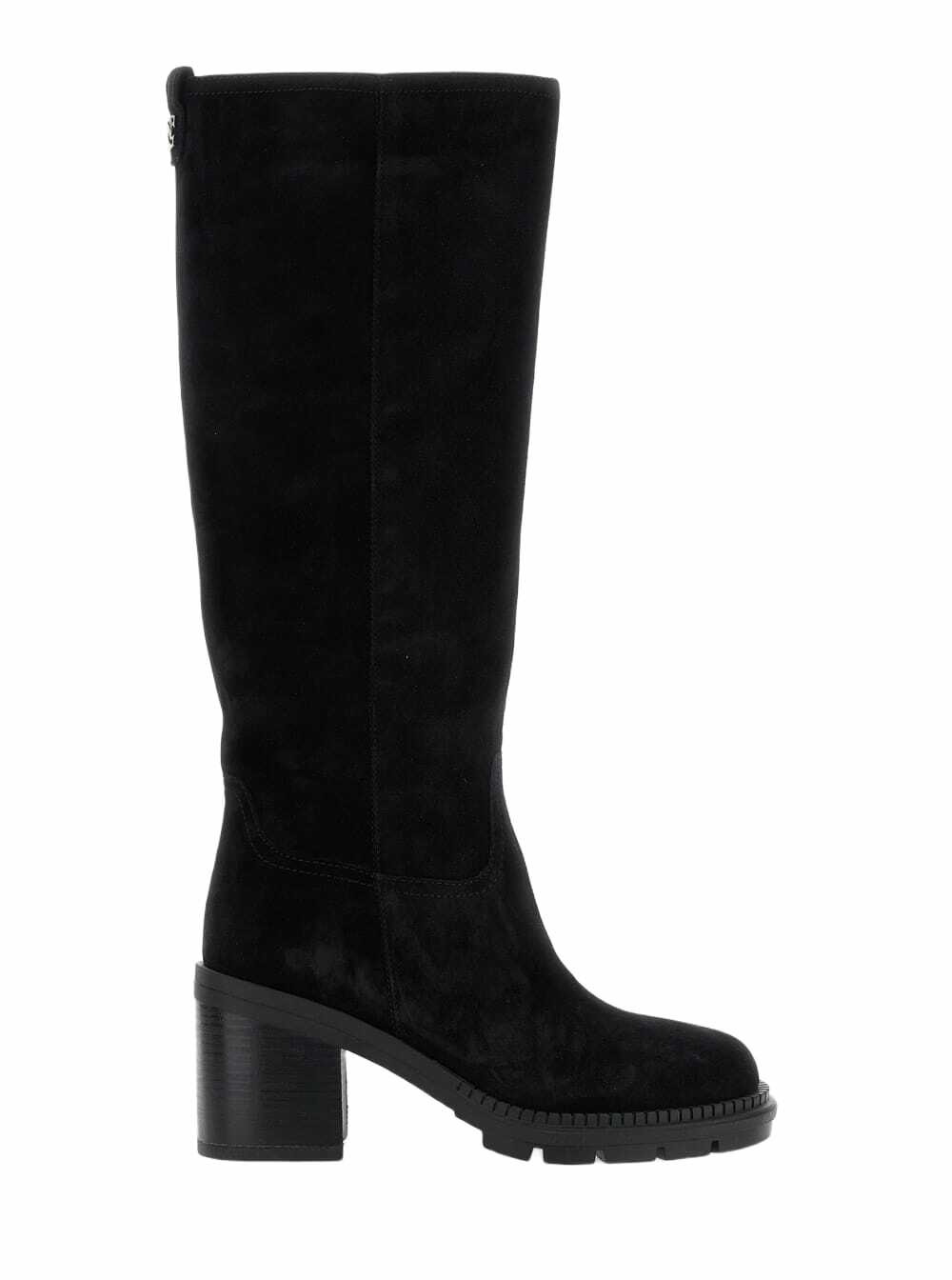 Casadei Black Boots With Zip Closure On The Side And Logo Embroidery On The Rear In Suede Woman