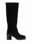 Casadei Black Boots With Zip Closure On The Side And Logo Embroidery On The Rear In Suede Woman