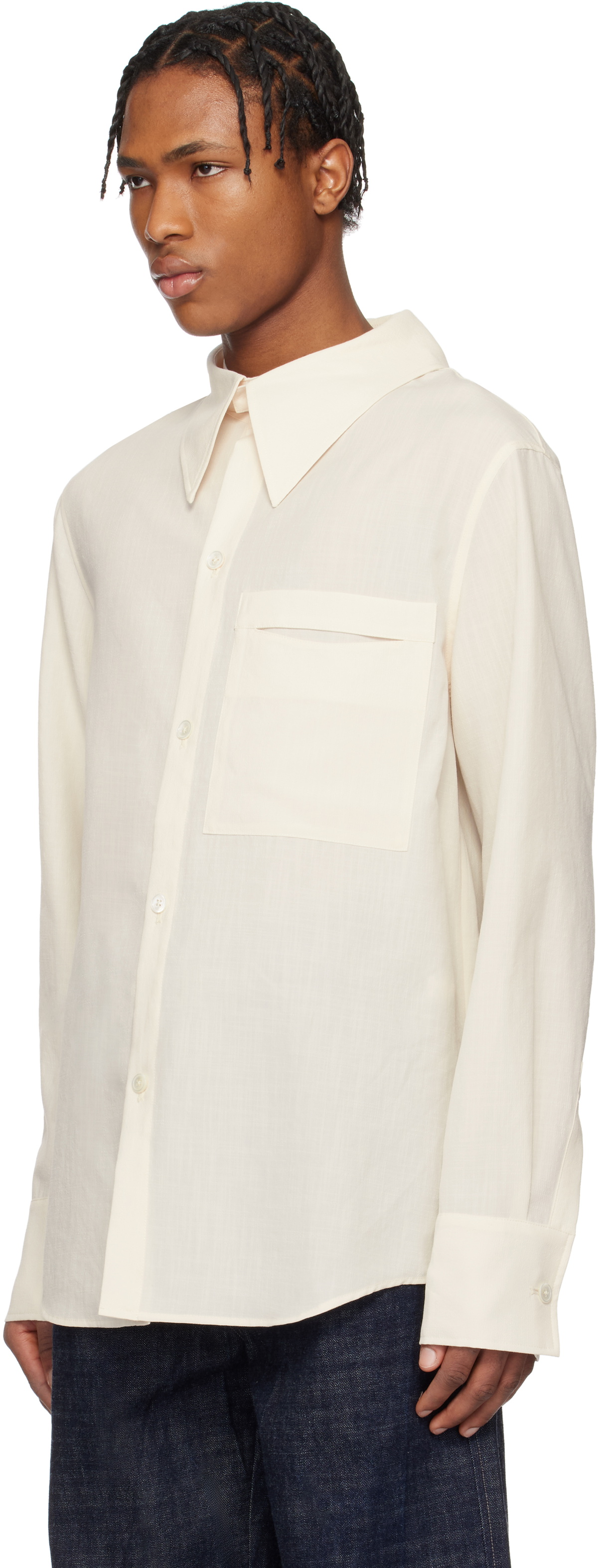 NULLUS Off-White Kerchief Collar Shirt