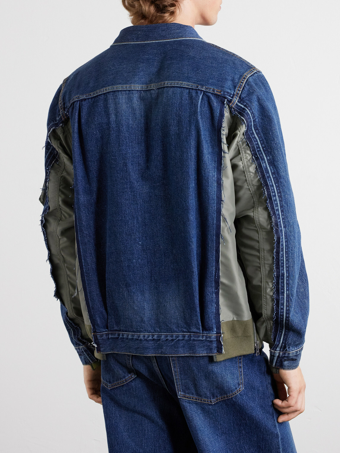 Sacai - Distressed Shell-Trimmed Denim Jacket - Blue