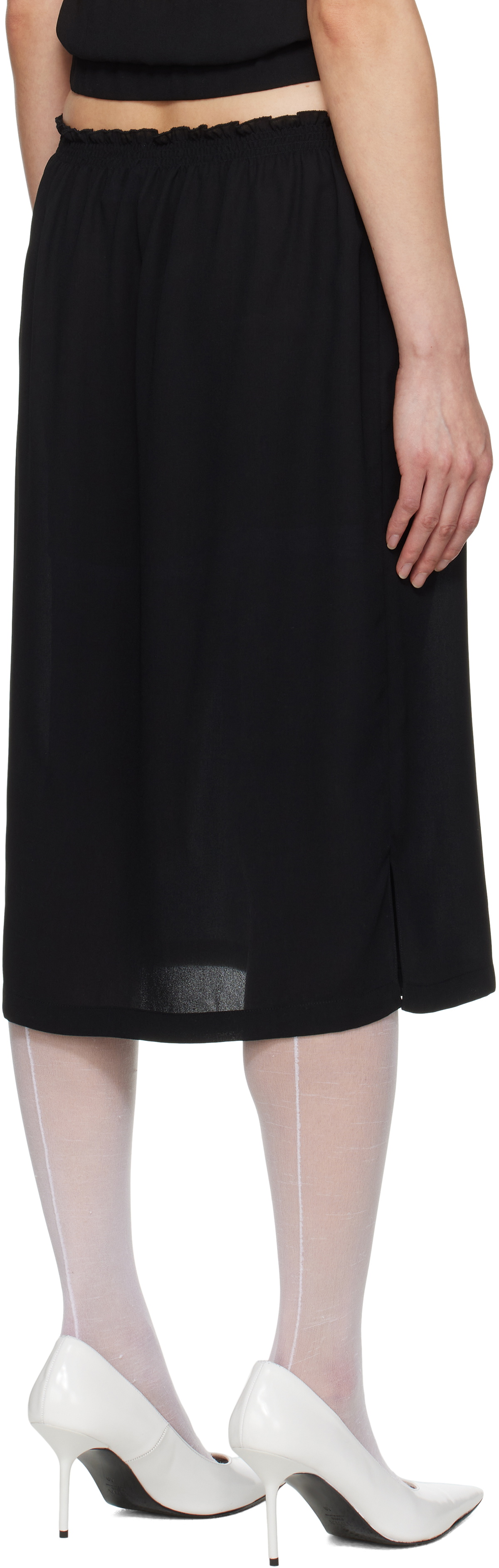 Ashley Williams Black Smocked-Waist Midi Skirt