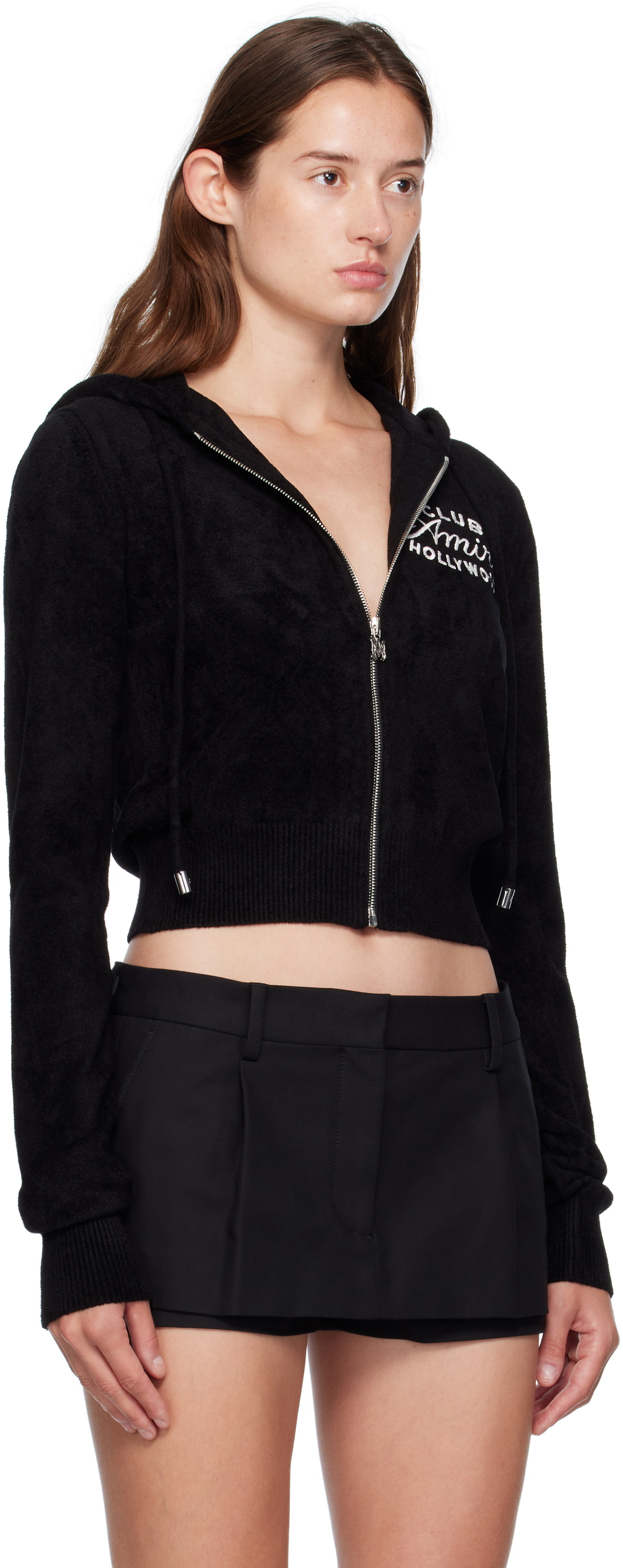AMIRI Black 'Club AMIRI' Cropped Hoodie