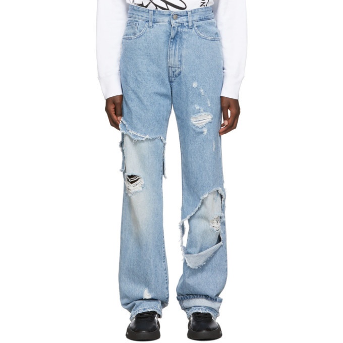 Raf Simons Blue Destroyed Relaxed-Fit Jeans Raf Simons