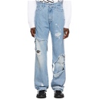 Raf Simons Blue Destroyed Relaxed-Fit Jeans