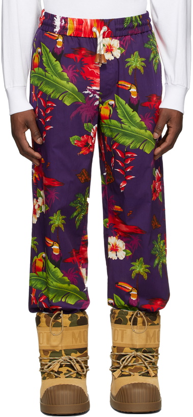 Photo: Moncler Genius 8 Moncler Palm Angels Purple Floral Print Trousers