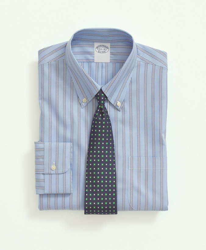 Photo: Brooks Brothers Men's Stretch Supima Cotton Non-Iron Pinpoint Oxford Button-Down Collar, Rep Stripe Dress Shirt | Light Blue