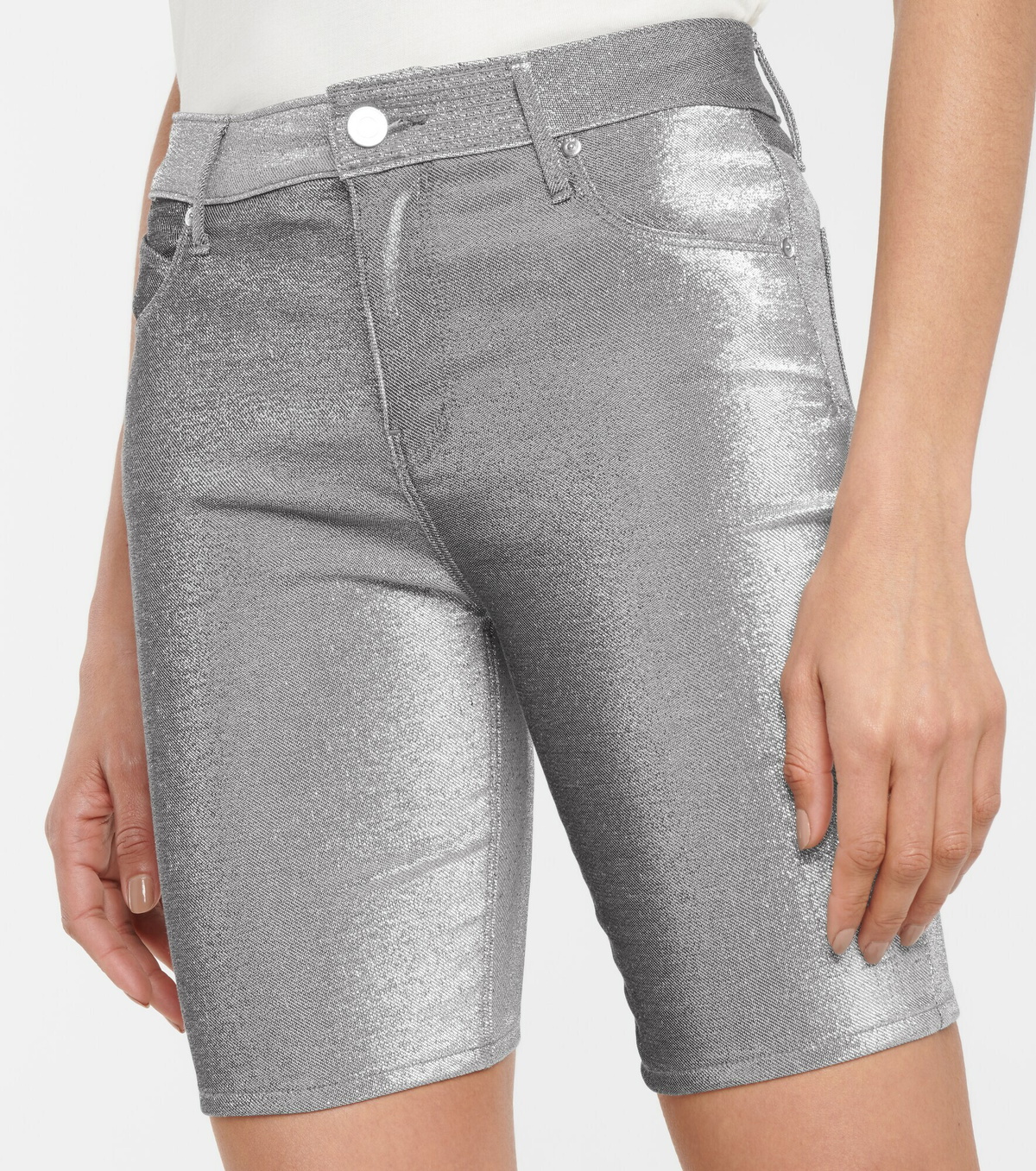 Rta - Toure metallic stretch-denim shorts
