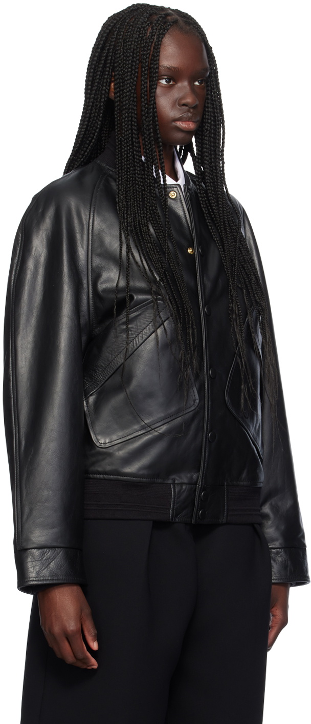 Victoria Beckham Black Varsity Leather Jacket