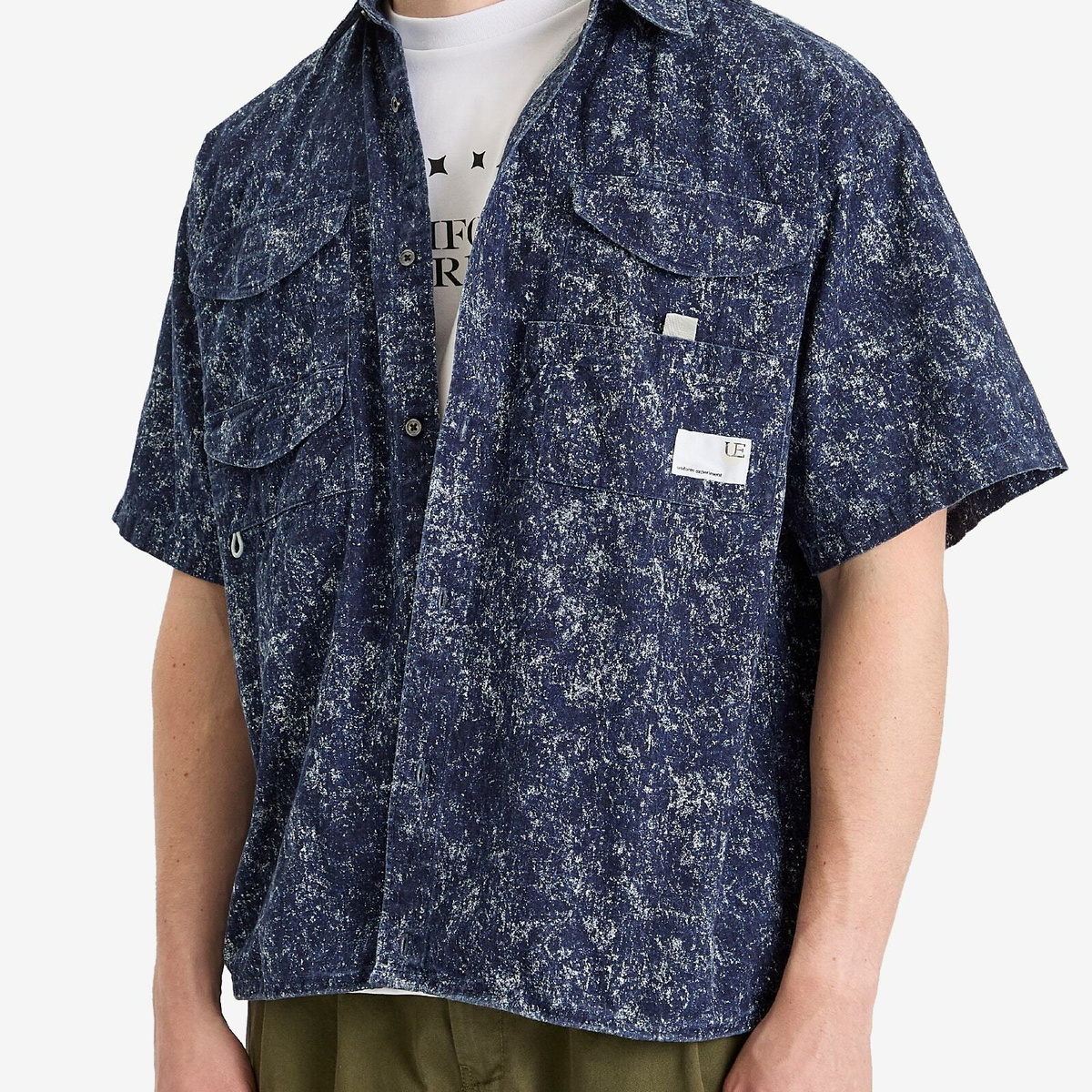 Uniform Experiment Men's Indigo Print Fishing Shirt in White